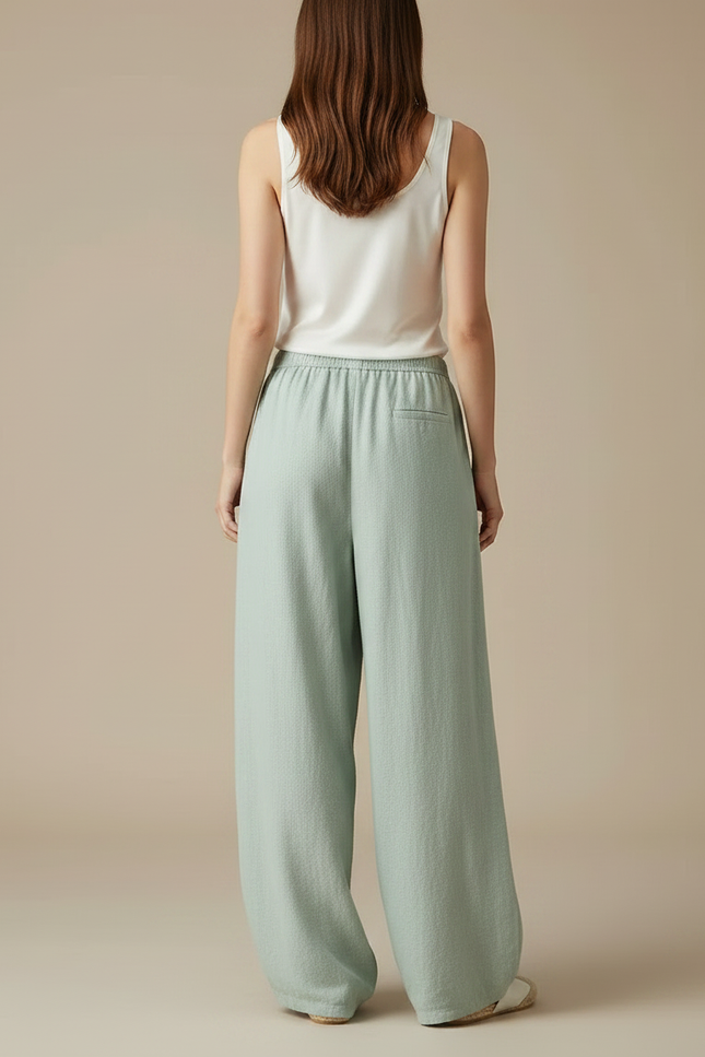 Pantalon Fluide Lin Coton Ample Vert Menthe Femme - vue 2