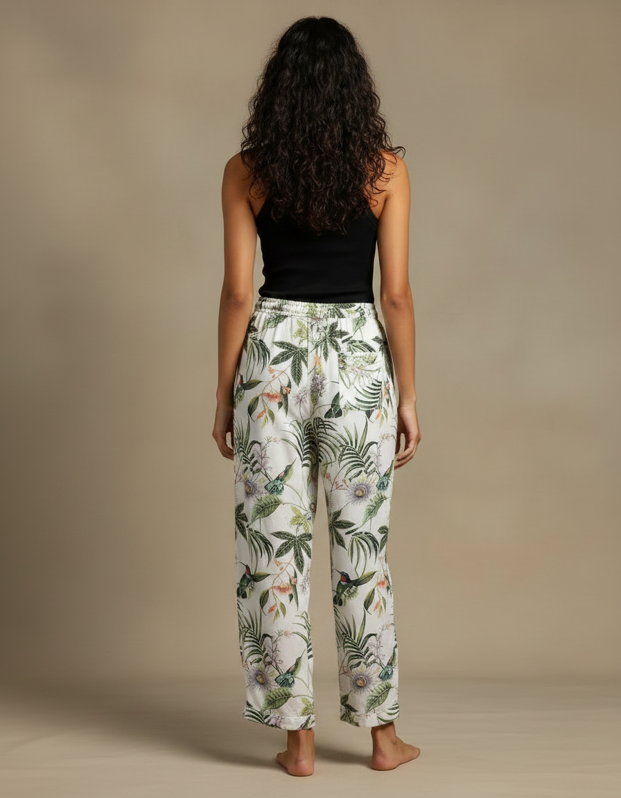 Pantalon Fluide Imprimé Tropical Ample Léger Estival - Lin - vue 2