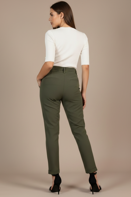 Pantalon Fluide Cigarette - Kaki Polyester - vue 2