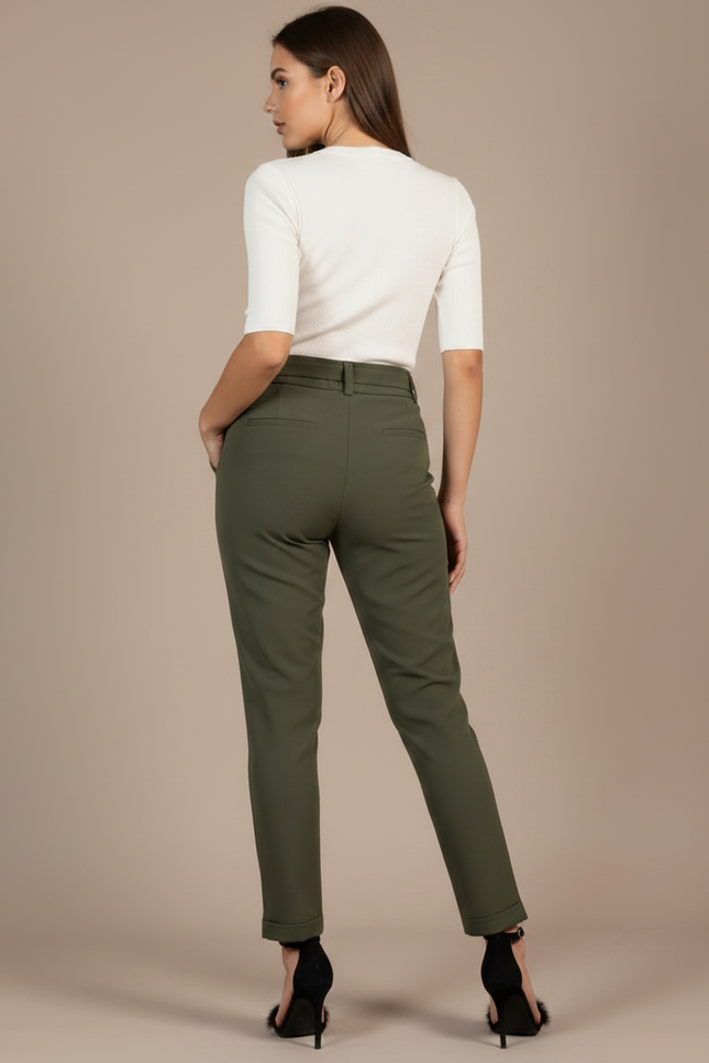 Pantalon Fluide Cigarette - Kaki Polyester - vue 2