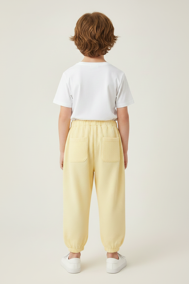Pantalon Fluide Jaune Clair Texturé Ample Élastiqué Enfant - Maille - vue 2