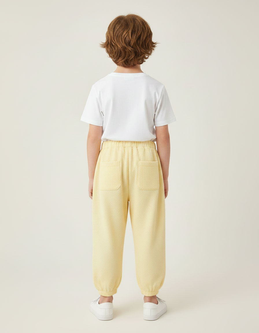 Pantalon Fluide Jaune Clair Texturé Ample Élastiqué Enfant - Maille - vue 2