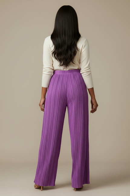 Pantalon Fluide Violet Plissé Ample Élégant Femme - Polyester - vue 2