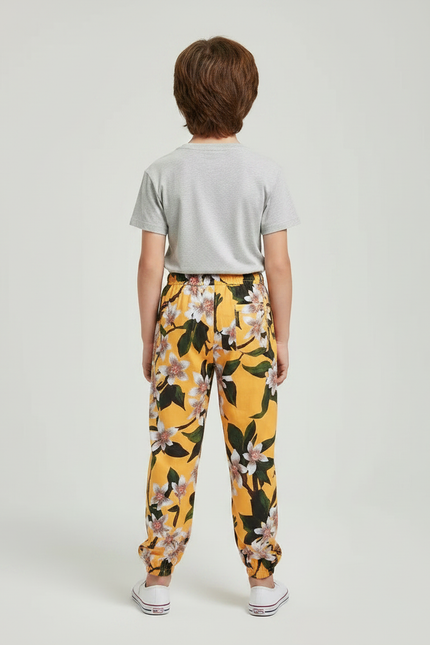 Pantalon Fluide Jaune Imprimé Floral Coton Léger Enfant - vue 2