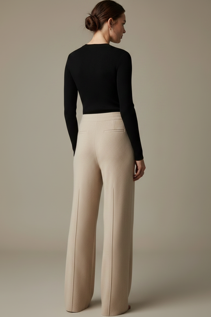 Pantalon Fluide Beige Laine Ample Décontracté Élégant - vue 2