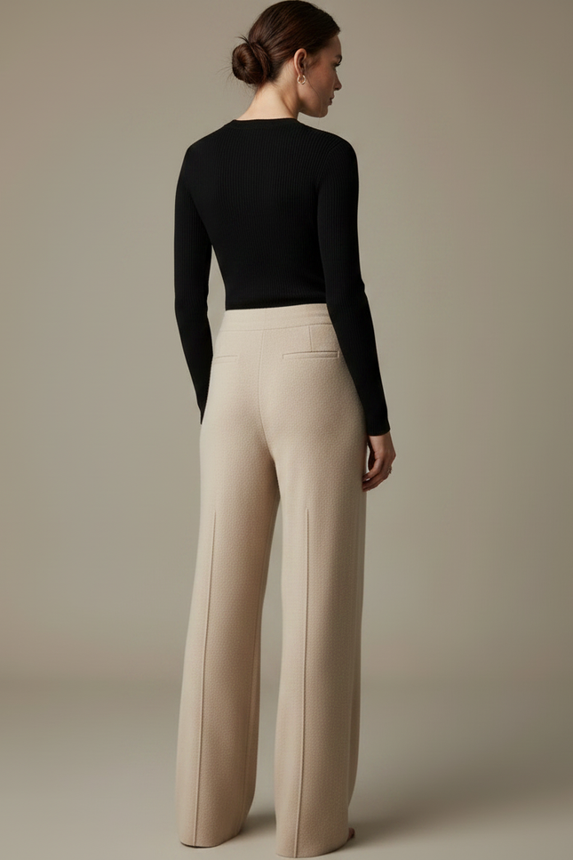 Pantalon Fluide Beige Laine Ample Décontracté Élégant - vue 2