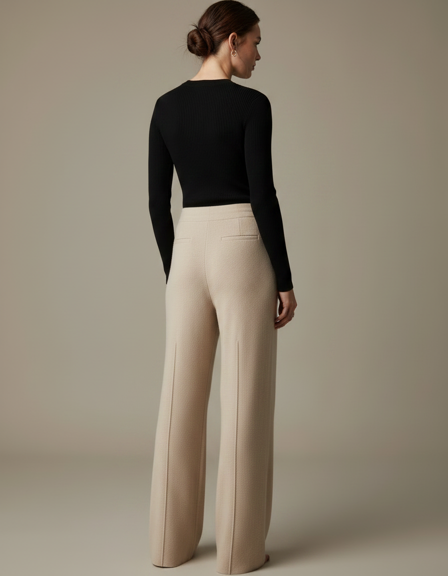 Pantalon Fluide Beige Laine Ample Décontracté Élégant - vue 2