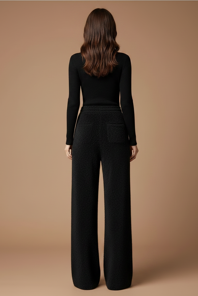 Pantalon Fluide Noir Ample Tricoté Droit Doux - Maille - vue 2