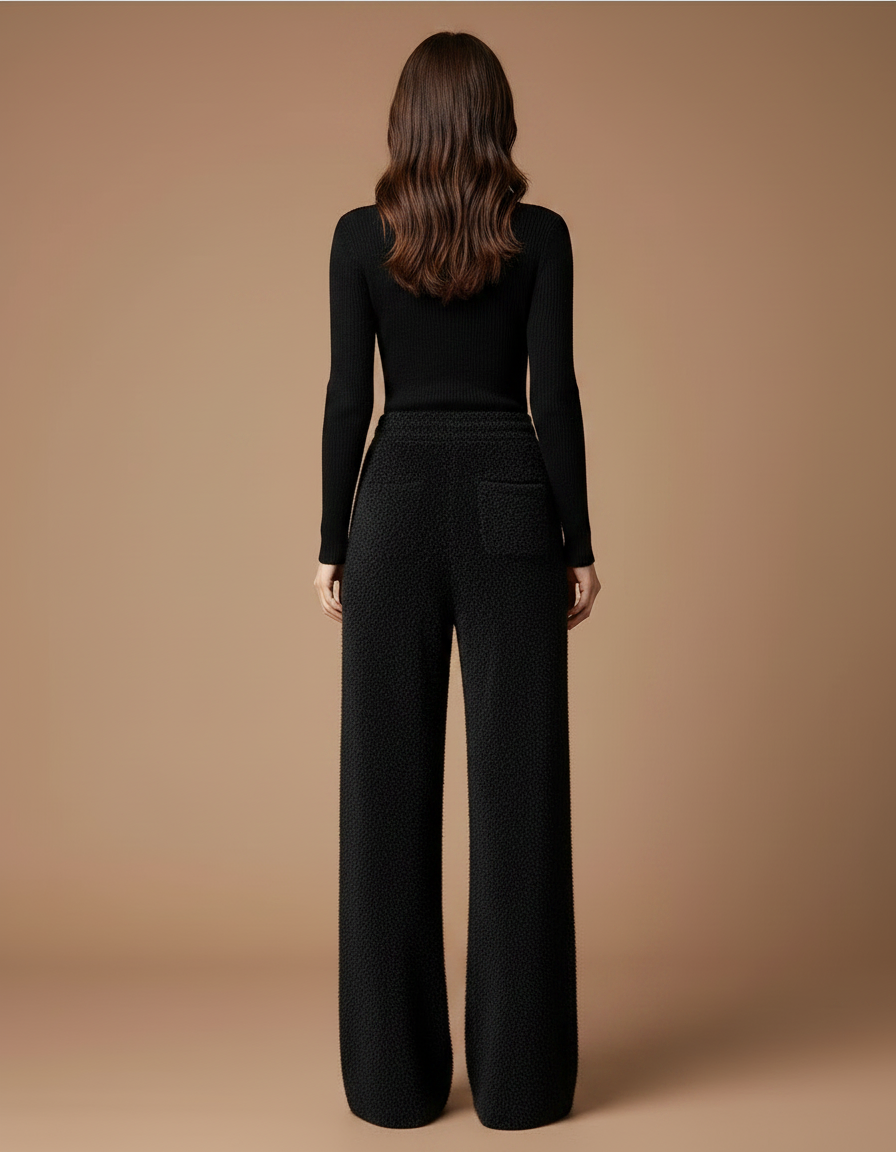 Pantalon Fluide Noir Ample Tricoté Droit Doux - Maille - vue 2