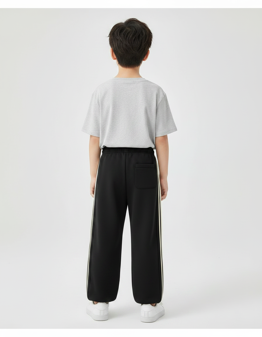 Pantalon Fluide Noir Ample Sport Rayures Latérales Enfant - Molleton - vue 2