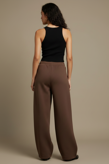 Pantalon Fluide Marron Ample Taille Haute Casual Femme - Molleton - vue 2