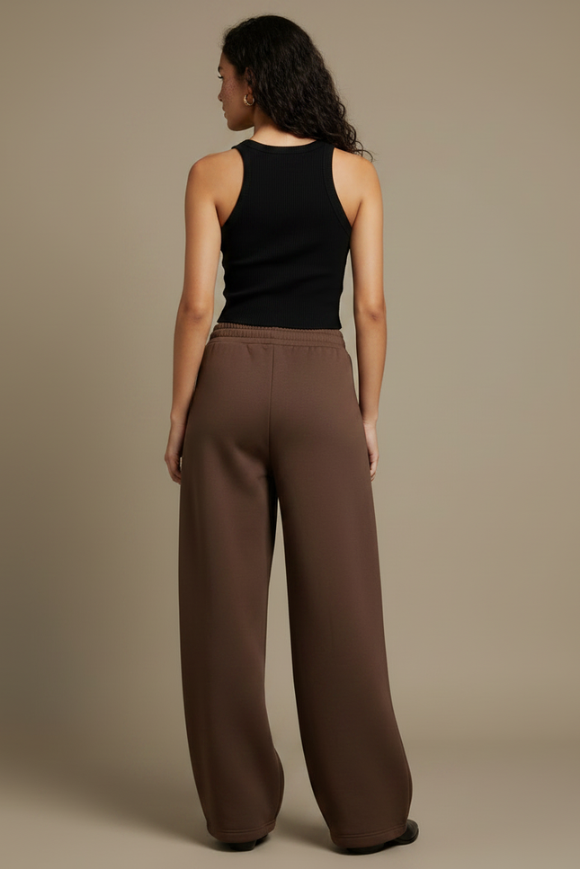 Pantalon Fluide Marron Ample Taille Haute Casual Femme - Molleton - vue 2