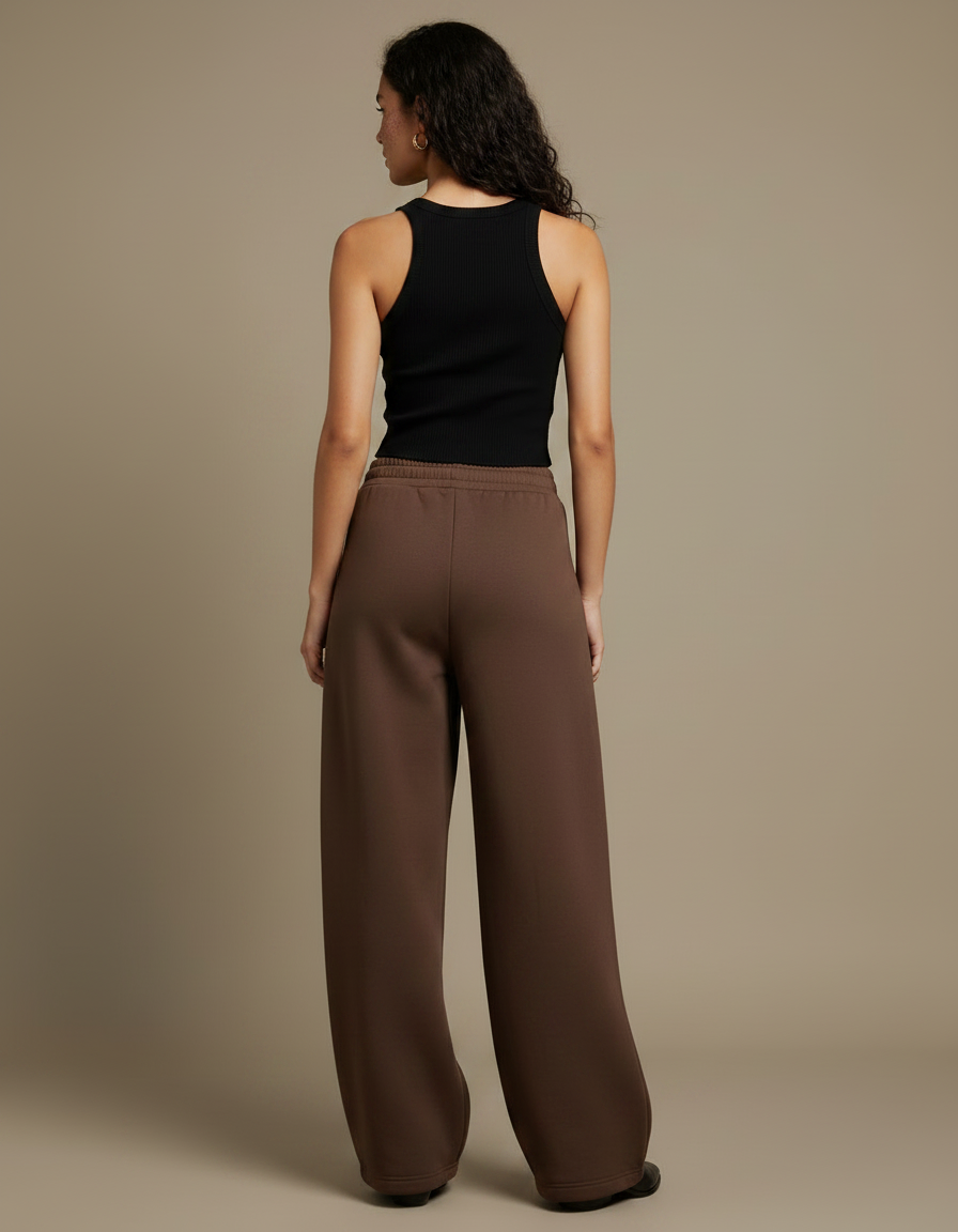 Pantalon Fluide Marron Ample Taille Haute Casual Femme - Molleton - vue 2