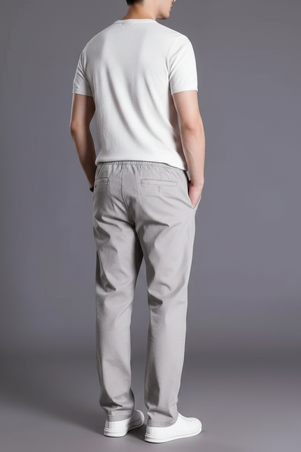 Pantalon Fluide Gris Coton Droit Décontracté Homme - vue 2