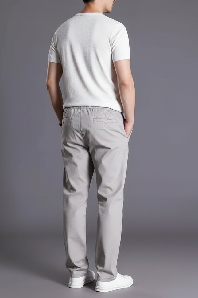 Pantalon Fluide Gris Coton Droit Décontracté Homme - vue 2