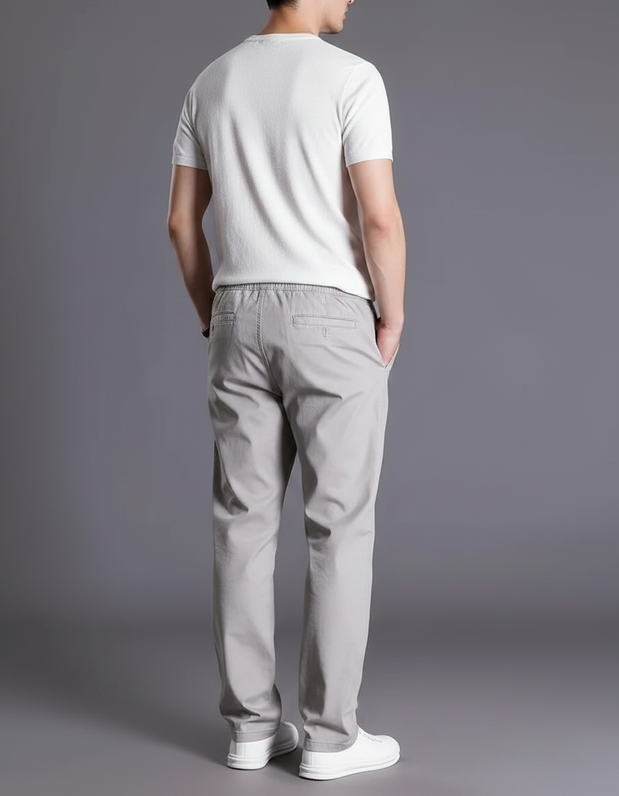 Pantalon Fluide Gris Coton Droit Décontracté Homme - vue 2