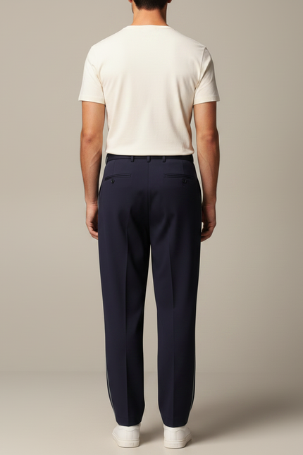 Pantalon Fluide Homme Bleu Marine Droit Élégant Décontracté - Polyester - vue 2