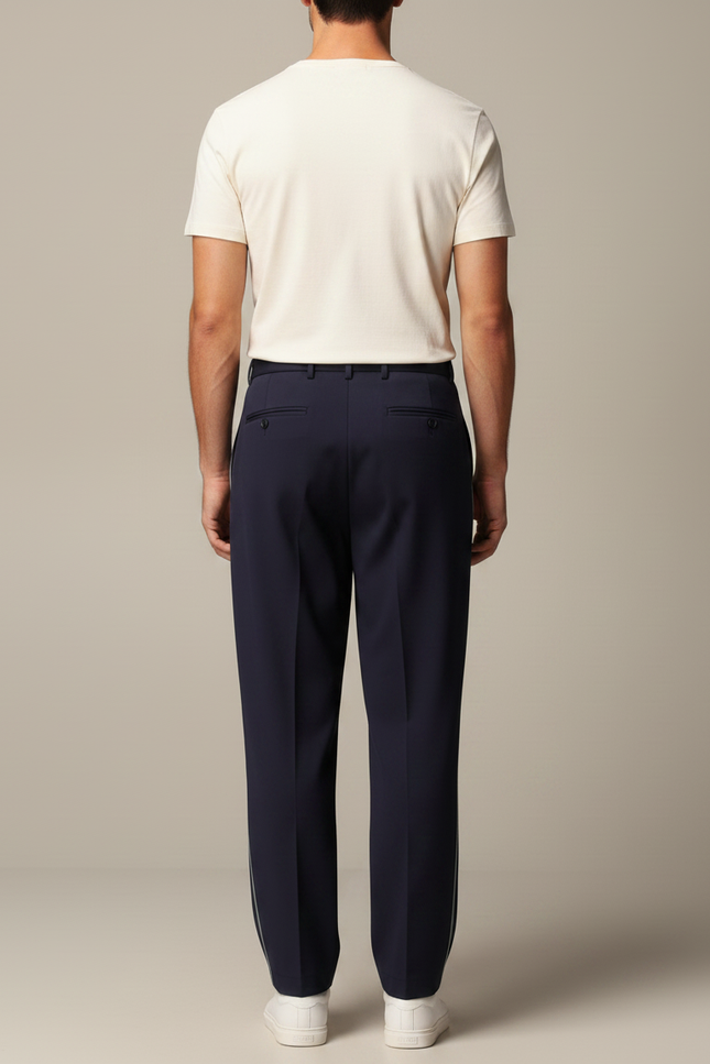 Pantalon Fluide Homme Bleu Marine Droit Élégant Décontracté - Polyester - vue 2