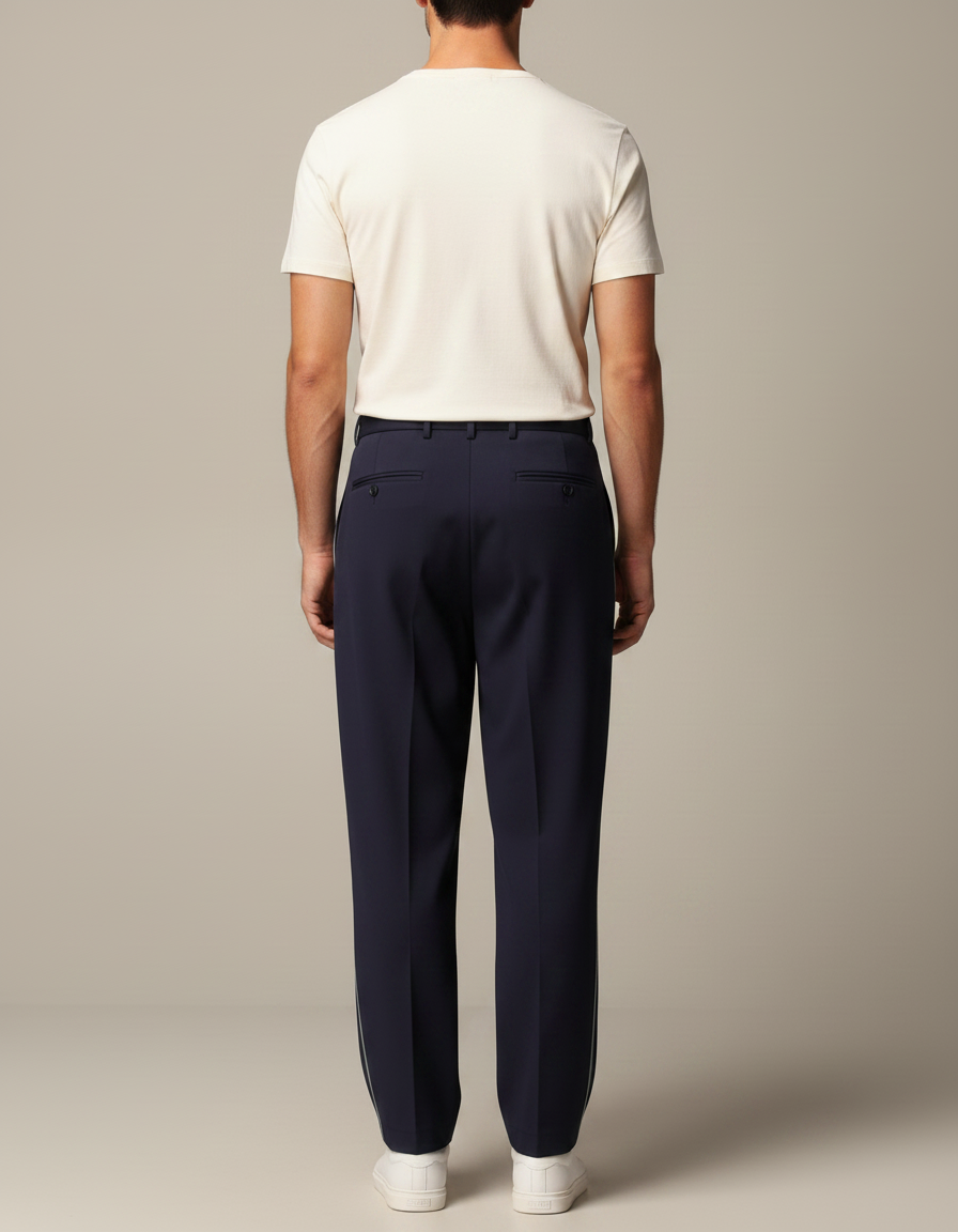 Pantalon Fluide Homme Bleu Marine Droit Élégant Décontracté - Polyester - vue 2