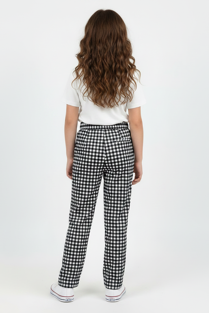 Pantalon Fluide Carreaux Noir Blanc Fille Ample - Imprimé Viscose - vue 2