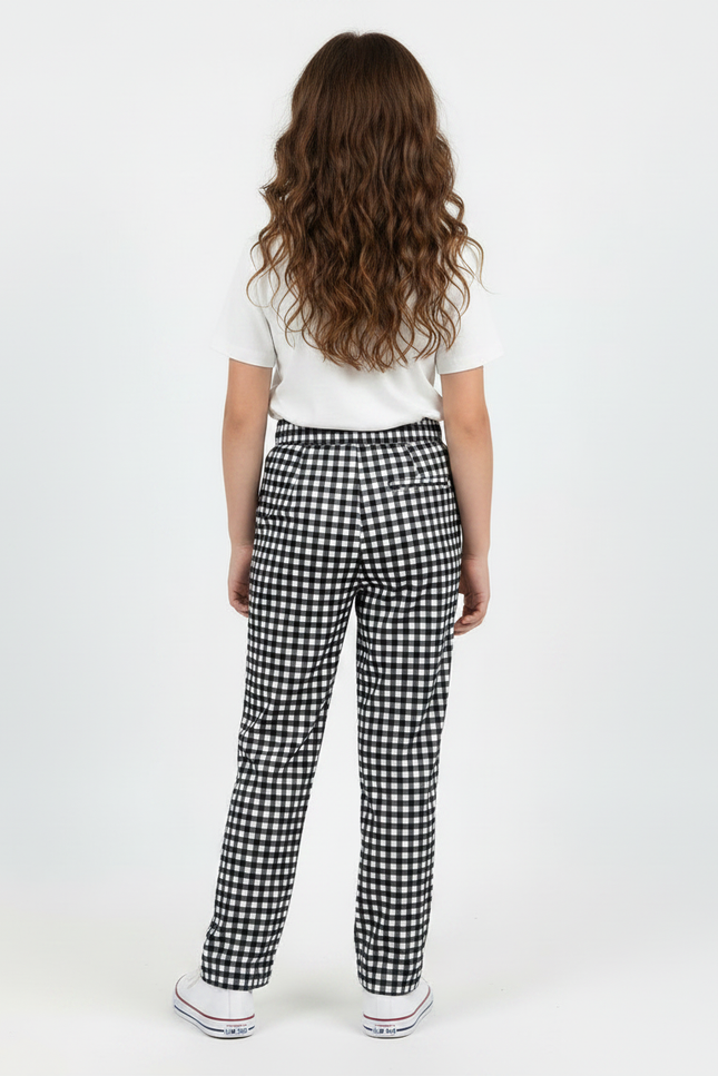 Pantalon Fluide Carreaux Noir Blanc Fille Ample - Imprimé Viscose - vue 2