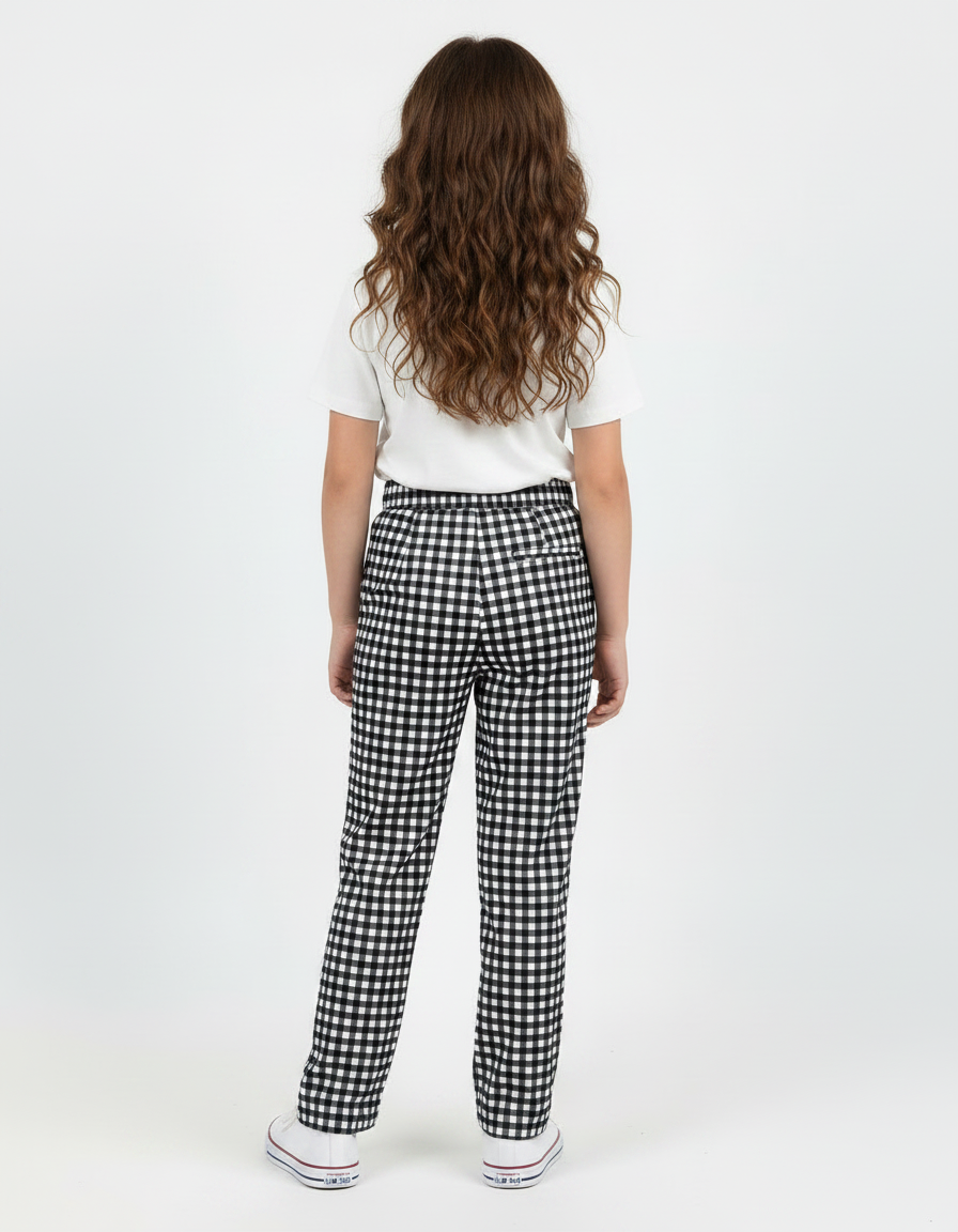 Pantalon Fluide Carreaux Noir Blanc Fille Ample - Imprimé Viscose - vue 2