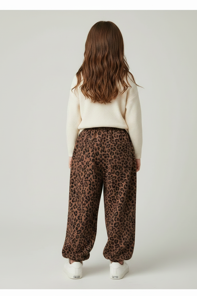 Pantalon Fluide Léopard Marron Ample Élastique Enfant - Molleton - vue 2