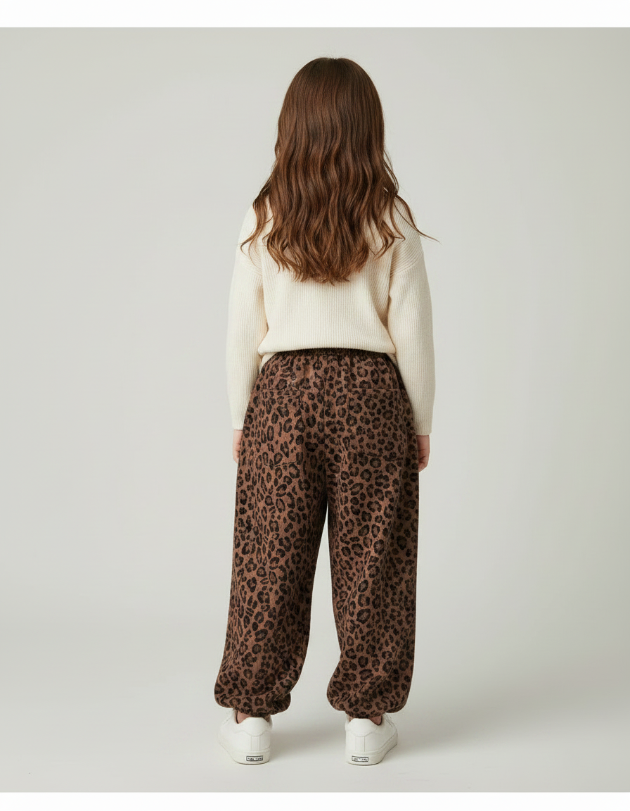Pantalon Fluide Léopard Marron Ample Élastique Enfant - Molleton - vue 2