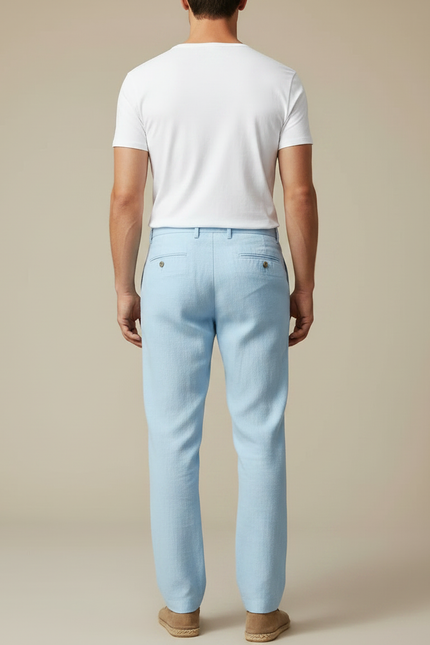 Pantalon Fluide Bleu Ciel Lin Droit Élégant Homme - vue 2