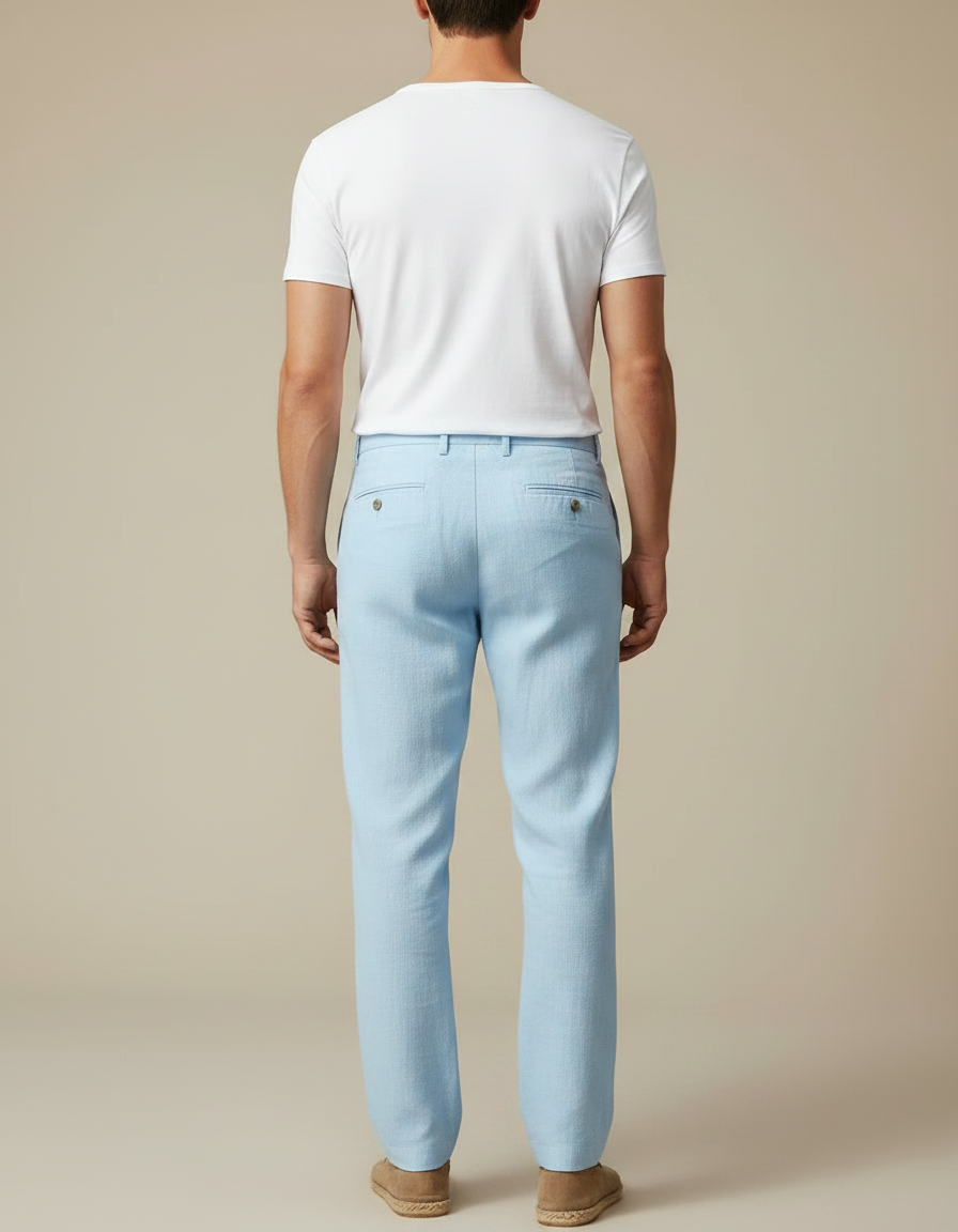 Pantalon Fluide Bleu Ciel Lin Droit Élégant Homme - vue 2