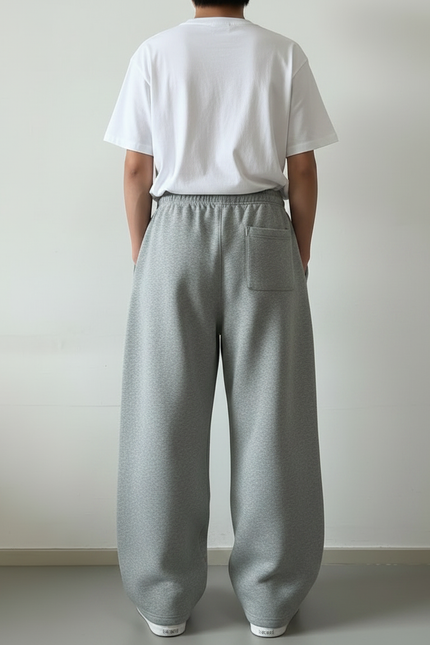 Pantalon Fluide Gris Ample Coton Décontracté Unisexe - Molleton - vue 2