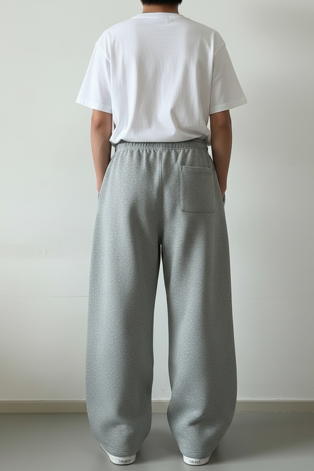 Pantalon Fluide Gris Ample Coton Décontracté Unisexe - Molleton - vue 2