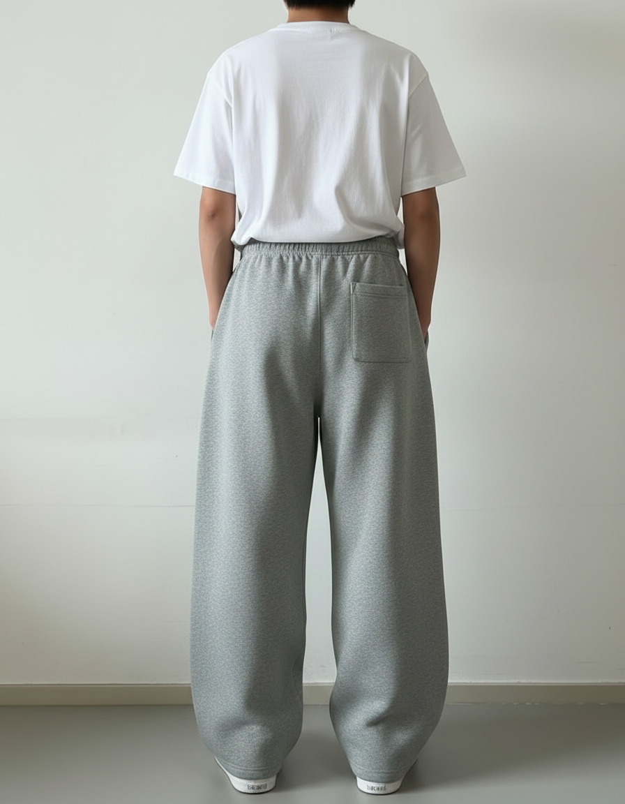 Pantalon Fluide Gris Ample Coton Décontracté Unisexe - Molleton - vue 2