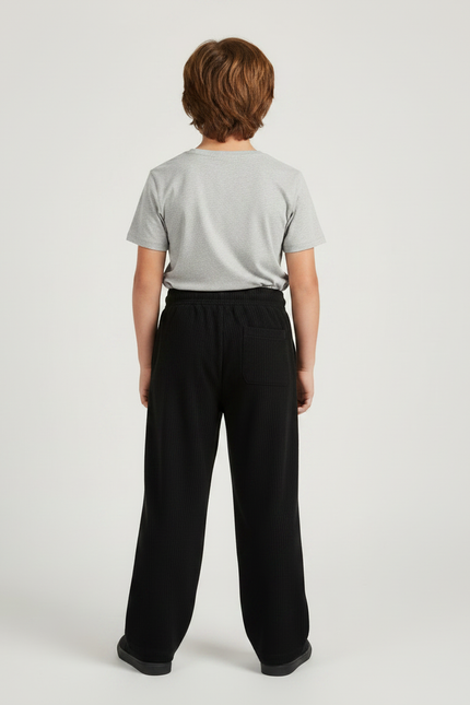 Pantalon Fluide Noir Côtelé Ample Décontracté Garçon - Cordé - vue 2