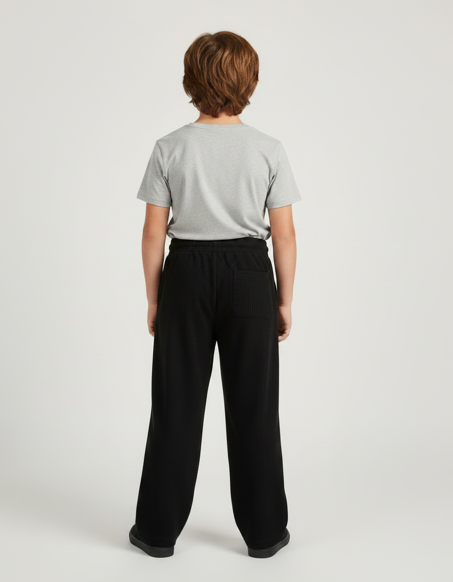 Pantalon Fluide Noir Côtelé Ample Décontracté Garçon - Cordé - vue 2