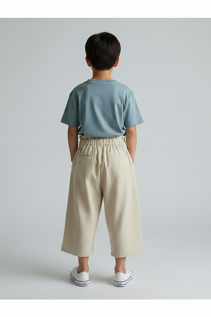 Pantalon Fluide Beige Coton Ample Enfant Élastique - vue 2