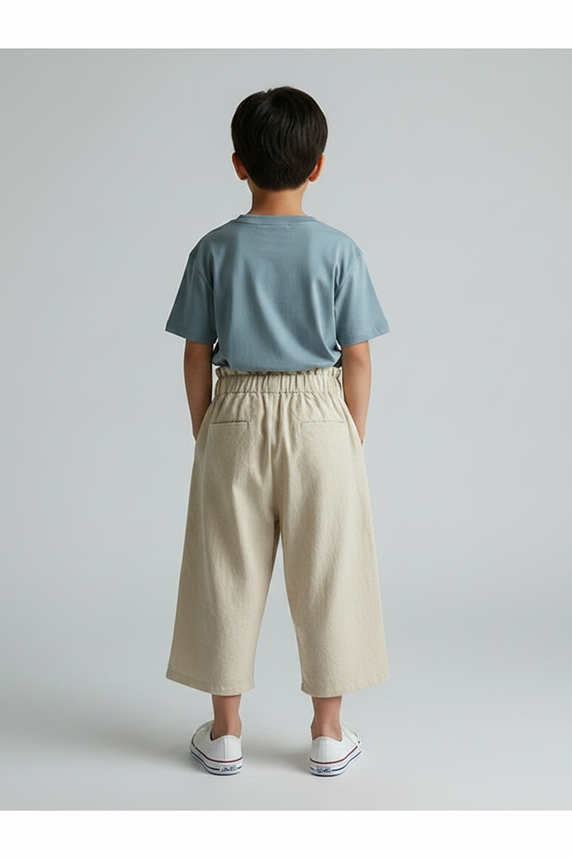 Pantalon Fluide Beige Coton Ample Enfant Élastique - vue 2
