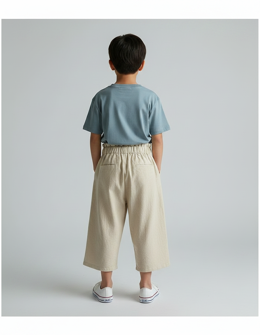 Pantalon Fluide Beige Coton Ample Enfant Élastique - vue 2