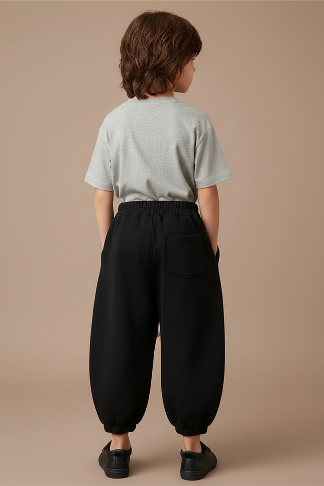 Pantalon Fluide Garçon Noir Coupe Ample Coton - Molleton - vue 2