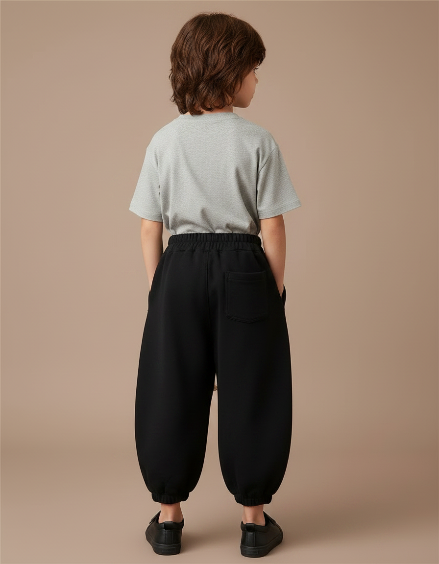 Pantalon Fluide Garçon Noir Coupe Ample Coton - Molleton - vue 2