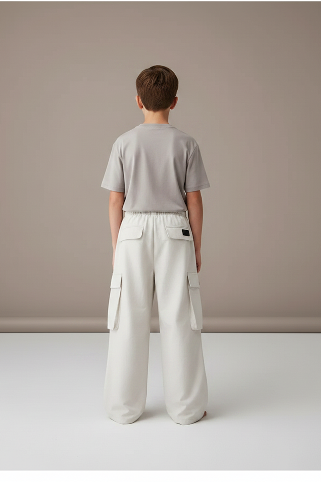 Pantalon Fluide Beige Cargo Ample Décontracté Enfant - Coton - vue 2