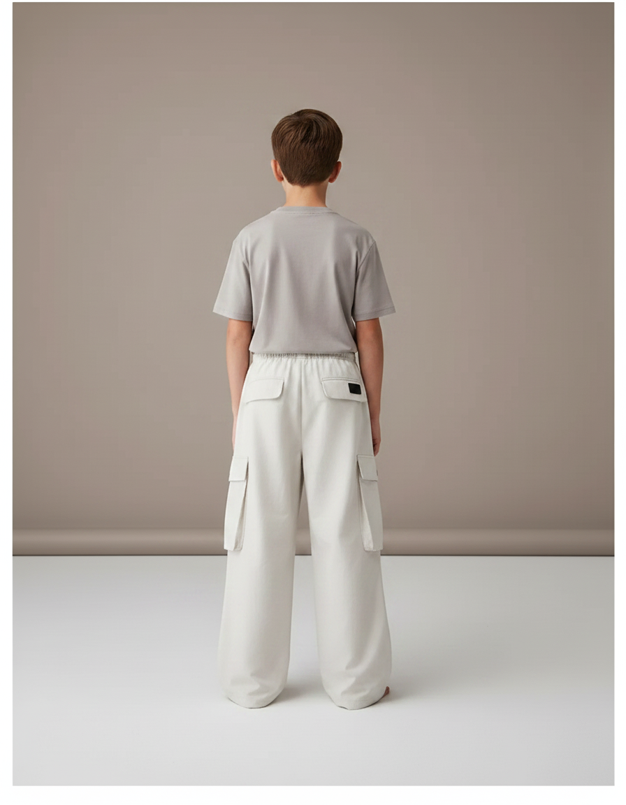 Pantalon Fluide Beige Cargo Ample Décontracté Enfant - Coton - vue 2