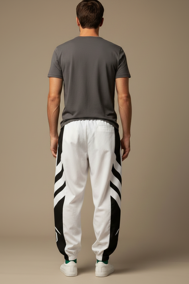 Pantalon Fluide Blanc Noir Imprimé Géométrique Sport Homme - Polyester - vue 2