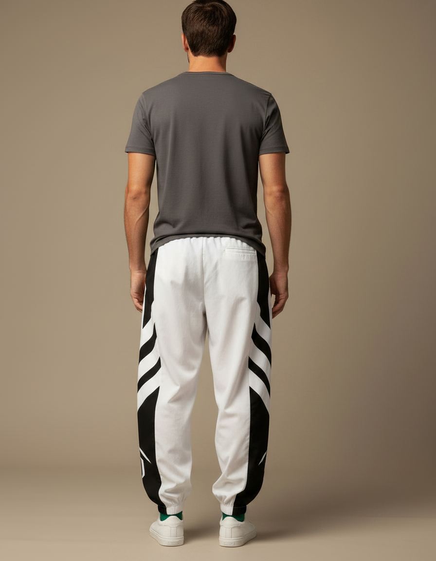 Pantalon Fluide Blanc Noir Imprimé Géométrique Sport Homme - Polyester - vue 2