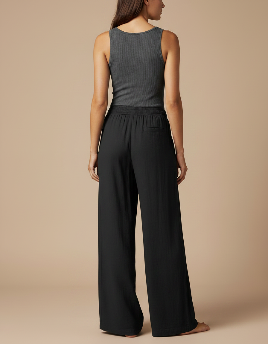 Pantalon Fluide Noir Ample Confortable Décontracté - Lin - vue 2