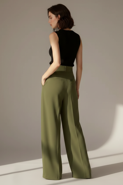 Tailleur Femme Fluide Pantalon - Kaki Viscose - vue 2
