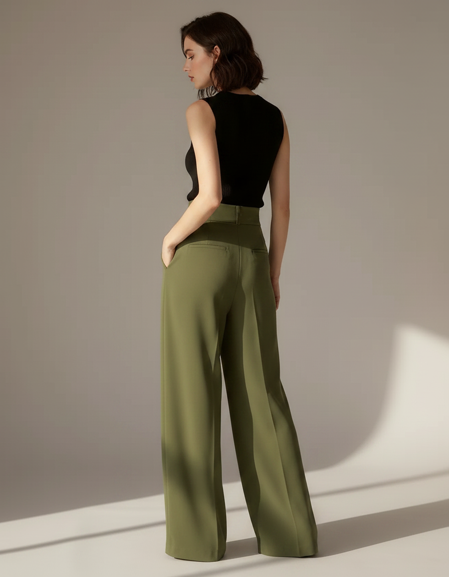 Tailleur Femme Fluide Pantalon - Kaki Viscose - vue 2