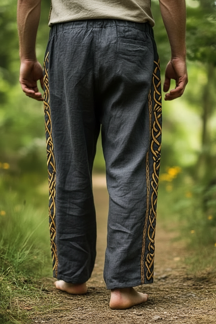 Pantalon Fluide Gris Ample Viking Cordon Homme - Viscose