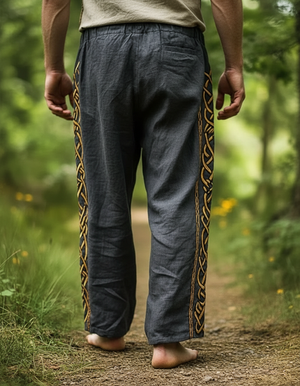 Pantalon Fluide Gris Ample Viking Cordon Homme - Viscose