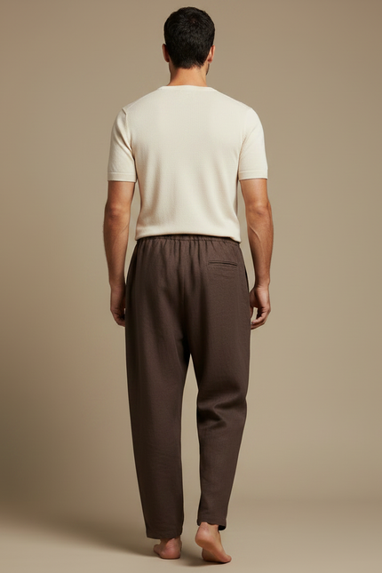 Pantalon Fluide Marron Ample Lin Décontracté Homme - vue 2